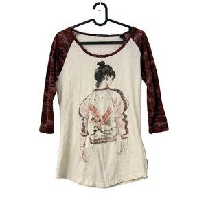 Maison Scotch Y2K Grunge Tokyo Girl Graphic Reptile Print Sleeves Top Size Small